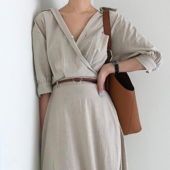 Dresses & Skirts - Handmade Linen & Cotton Wrap Maxi Dress w/ Belt
